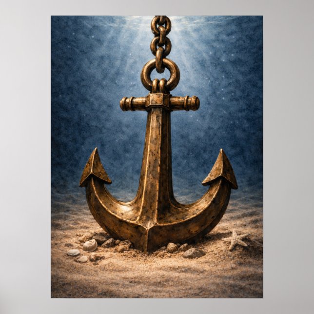 Poster Âncora de Bronze Submersa no Oceano (Frente)