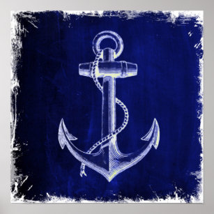 Poster âncora náutica costeira costeira azul marinho de p