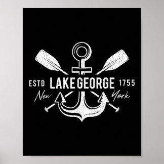 Poster Âncora Náutica Vintage Cruz Remos Lake George Nova