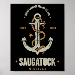 Poster Âncora Retro Vintage Saugatuck Michigan Embarcação