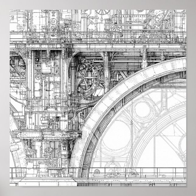 Poster Andaimaria Intrincada Steampunk Arte Linear Técnic (Frente)