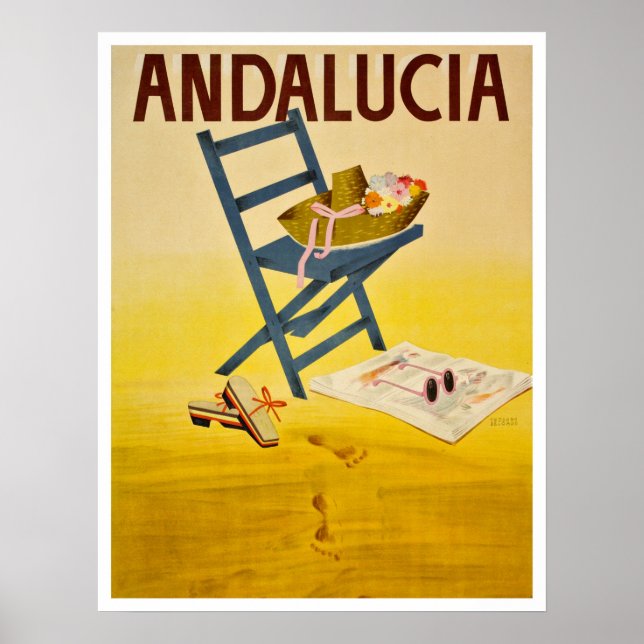 Poster Andalucia Beach, Espanha, chapéu de verão na cadei (Frente)