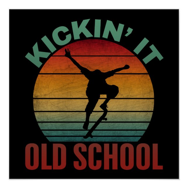 Póster Andando ao Estilo Antigo Skateboarding Skate  (Frente)