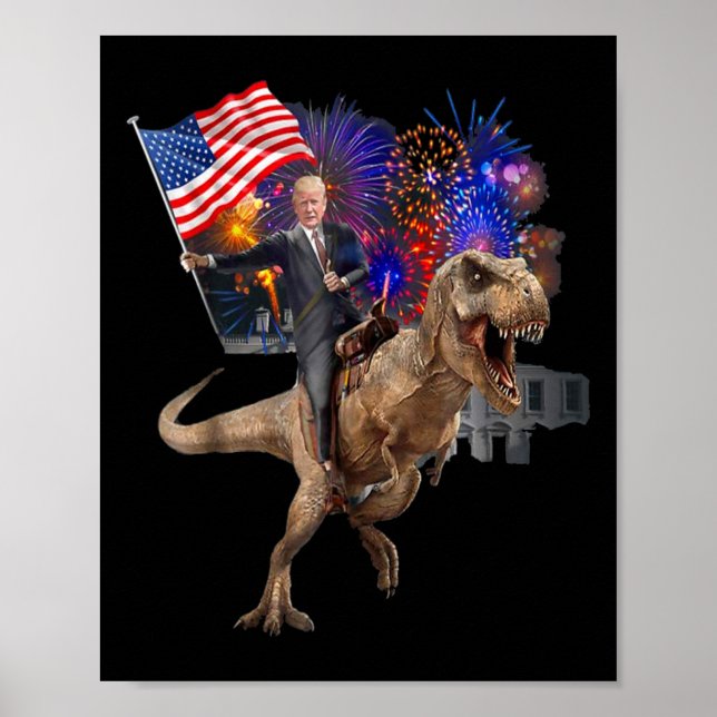 Poster Andando Em Um Trump 2020 De Suporte Ao Dinossaur T (Frente)