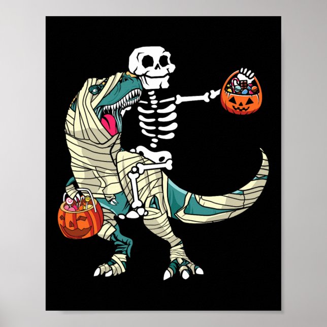 Poster Andando Mummy Dinossaur T Rex Halloween Engraçado  (Frente)