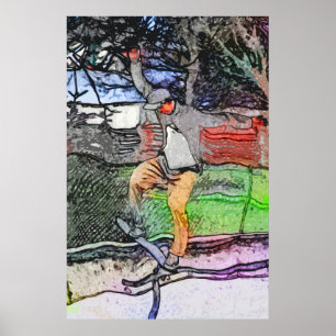 Poster Andando pelos trilhos - Design do skateboarder do