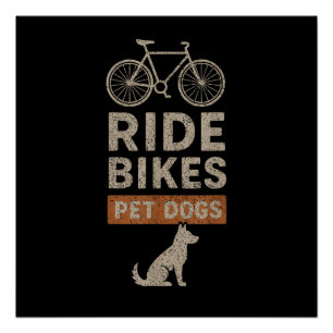 Póster Andar de Bicicleta Acariciar Cães Amante de Ciclis