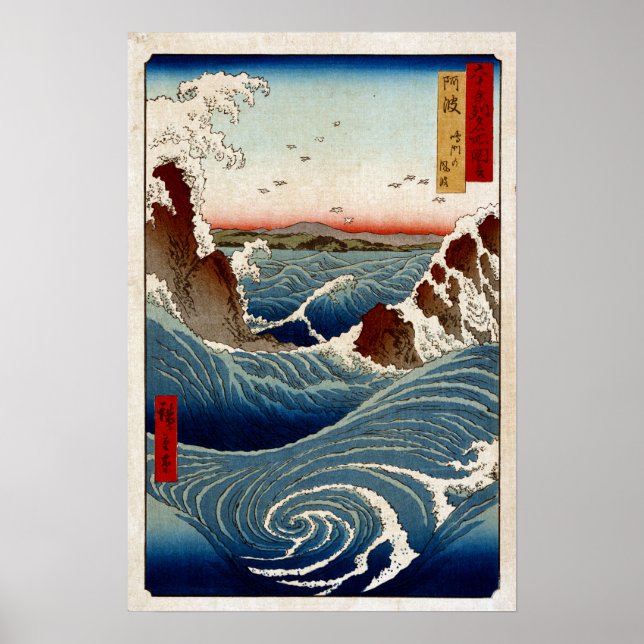 Poster Andō Hiroshige Naruto Whirlpool, Província de Awa (Frente)