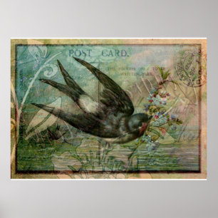 Póster Andorinha com flores