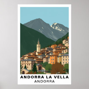Poster Andorra la Vella Viagem Vintage Arte Montanha