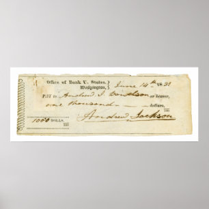 Póster Andrew Jackson assinou cheque a partir de 14 de ju