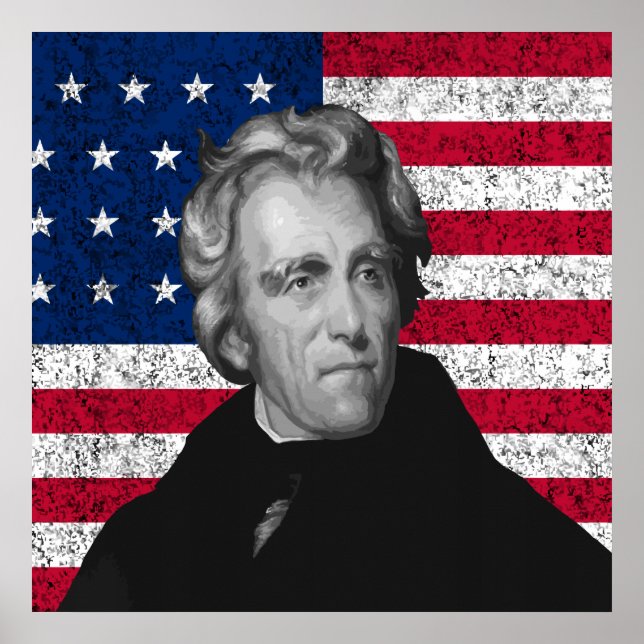 Poster Andrew Jackson e a bandeira dos EUA (Frente)