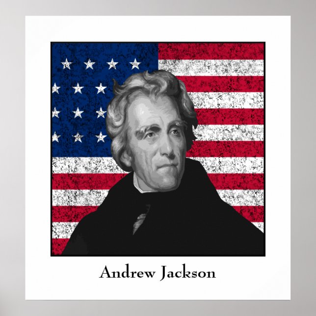 Poster Andrew Jackson e a bandeira dos EUA (Frente)