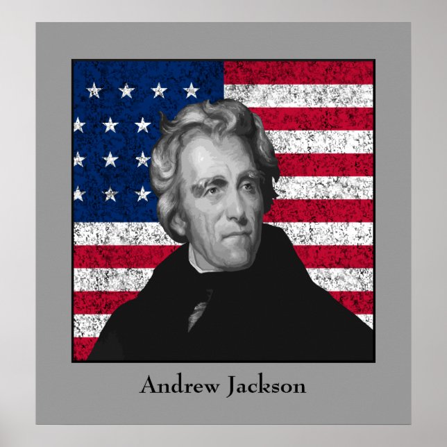 Poster Andrew Jackson e a bandeira dos EUA (Frente)