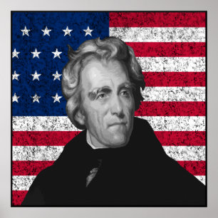 Póster Andrew Jackson e a bandeira dos EUA — Fronteira