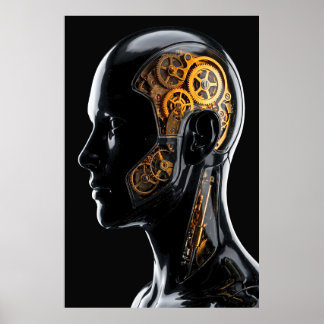 Poster Androide Cibernético Dourado Cinematográfico Sci-F