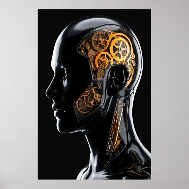 Poster Androide Cibernético Dourado Cinematográfico Sci-F (Frente)