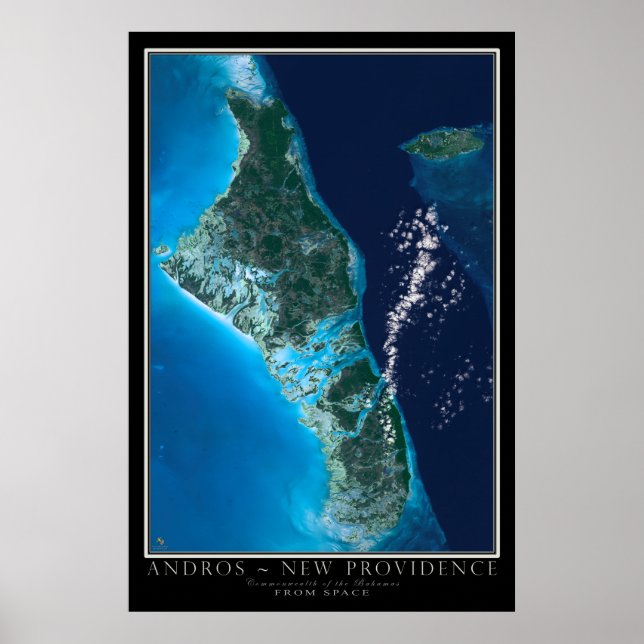 Poster Andros Island Bahamas desde a arte espacial por sa (Frente)