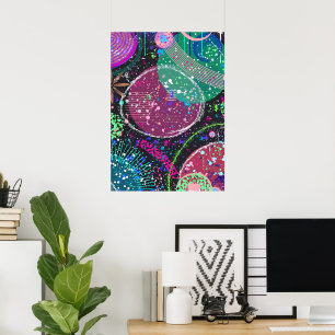 Poster Anéis de Saturno: Arte Abstrata Maximalista