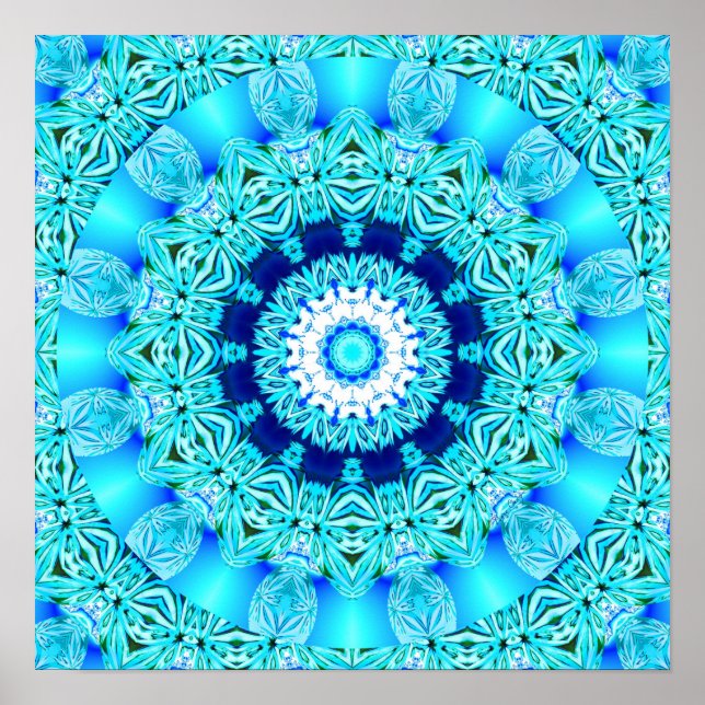 Poster Anel Anjo de Gelo Azul, Abstrato Mandala (Frente)