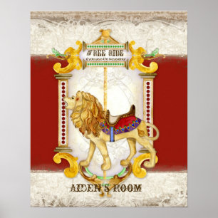 Póster Anel de latão-redondo, Circus Carousel Vintage