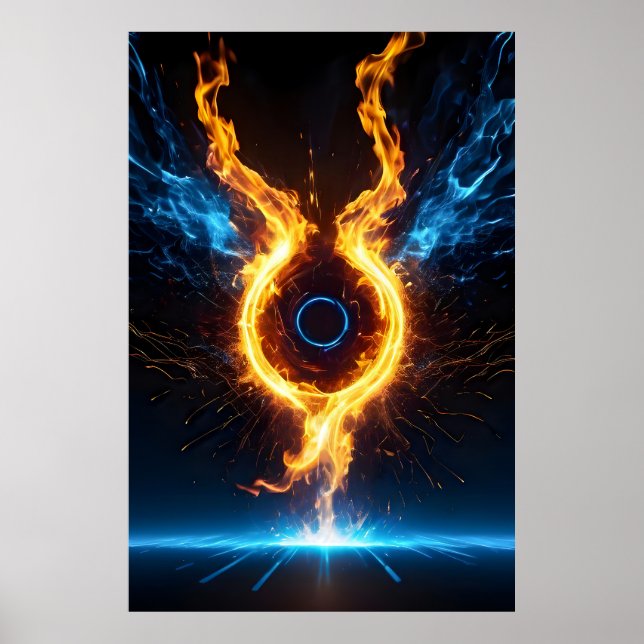 Poster Anel Mágico Elemental Épico Laranja Fogo Azul (Frente)