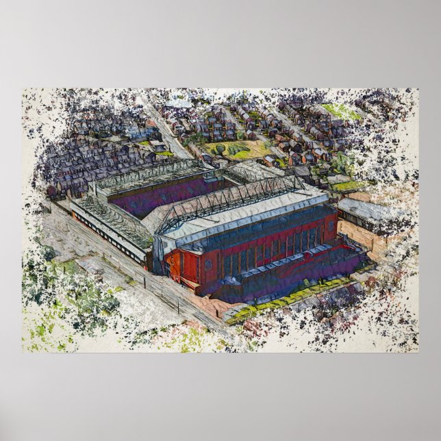 Poster Anfield Stadium Liverpool - Artistic Watercolour (Frente)