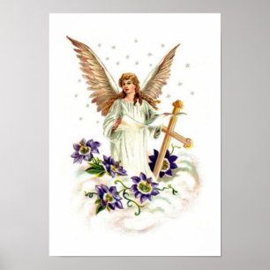 Póster Angel Com Flores De Cruz E Clematis