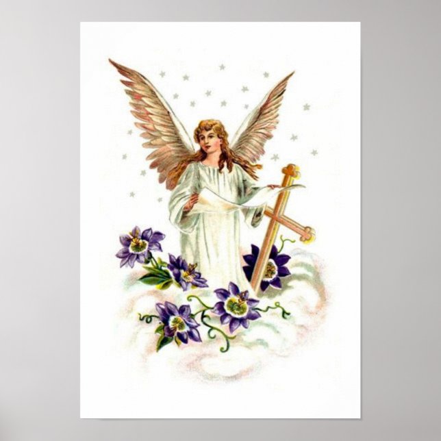 Póster Angel Com Flores De Cruz E Clematis (Frente)