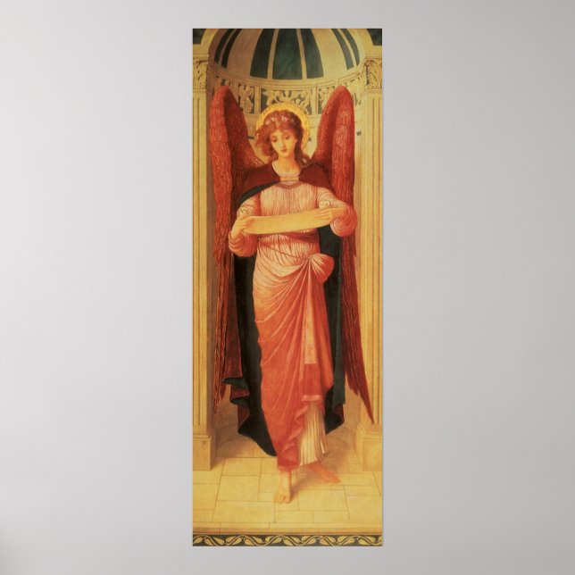 Póster Angel com um pergaminho de John Melhuish Strudwick (Frente)