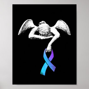 Poster Angel Detém Teal Purple Ribbon Prevenção Suicí