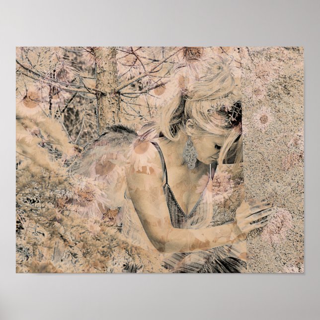 Poster Angel Elegant Boho Sepia Floral Antigo (Frente)