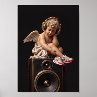 Póster Angel Esuchando Música