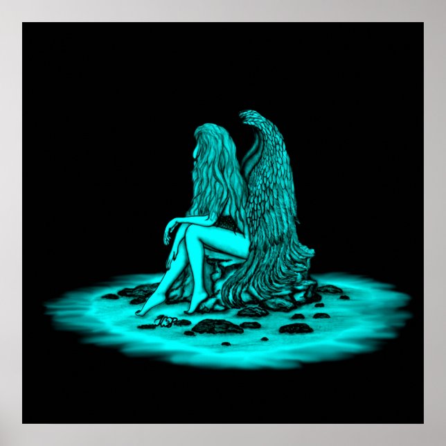 Poster Angel, perdido no pensamento, Design preto e verde (Frente)