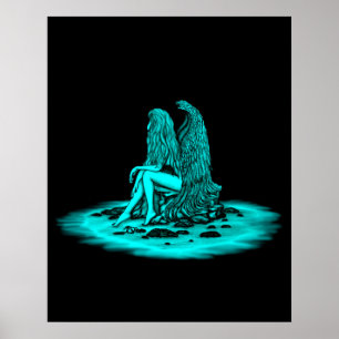 Poster Angel, perdido no pensamento, Design preto e verde