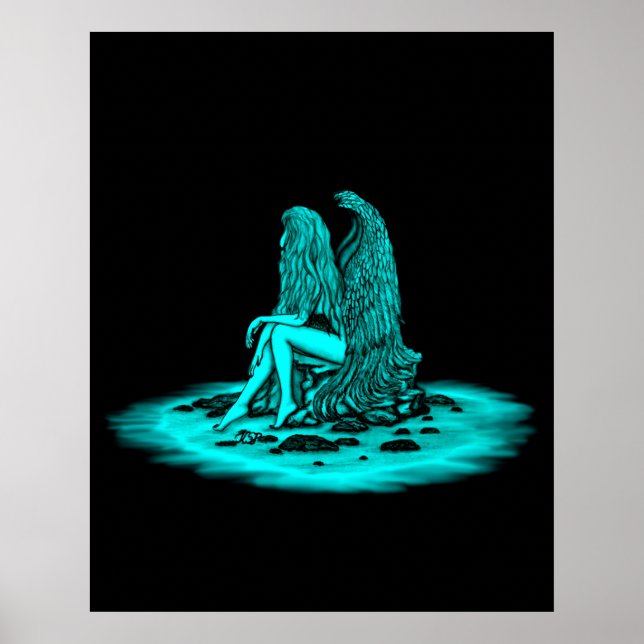 Poster Angel, perdido no pensamento, Design preto e verde (Frente)