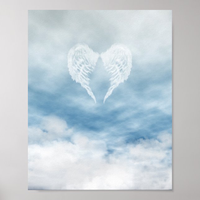 Póster Angel Wings no céu azul nublado (Frente)