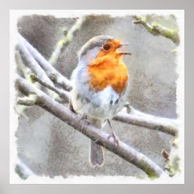 Poster Angelic Robin Watercolor (Frente)