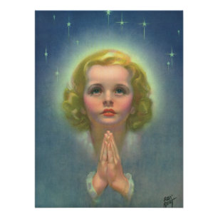 Póster Angélica loira com Halo e estrelas rezando