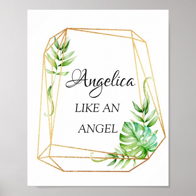 Poster Angelica Name Significa Floral Geométrico Frame (Frente)