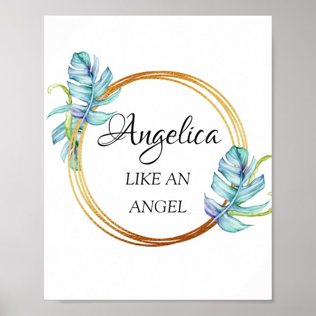 Poster Angelica Name Significa Floral Ouro Frame (Frente)