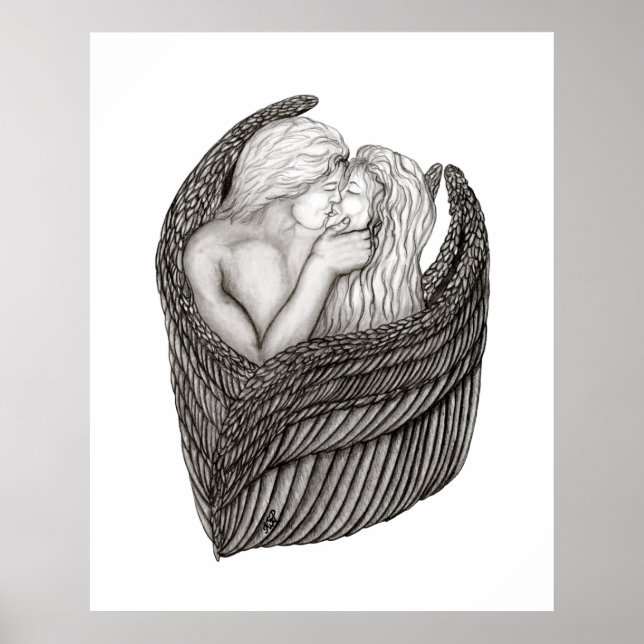 Poster Angels Kissing, Design preto e branco (Frente)