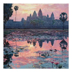 Póster Angkor Siem Wat Reap Águas Cambojanas