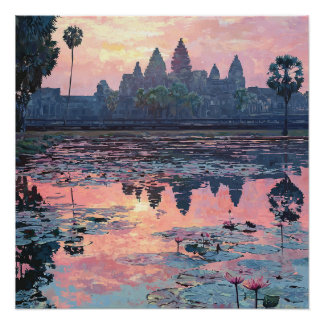 Póster Angkor Siem Wat Reap Águas Cambojanas