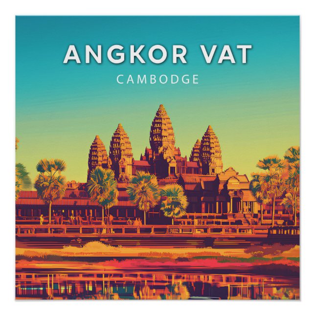 Póster Angkor Vat, Cambodge, Poster style rétro-chic (Frente)