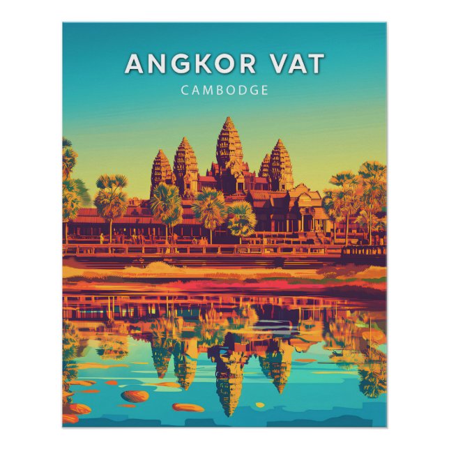 Póster Angkor Vat, Cambodge, Poster style rétro-chic (Frente)