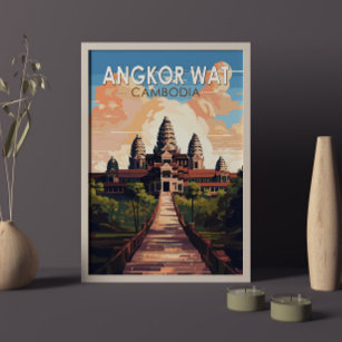 Poster Angkor Wat Cambodia Viagem Art Vintage