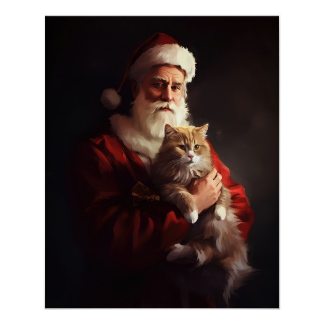 Póster Angora Gata Santa Claus Festivo (Frente)