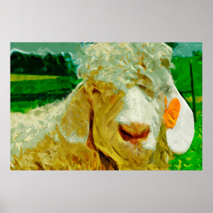 Poster Angora Goat Com Impressionismo De Abstrato De Etiq