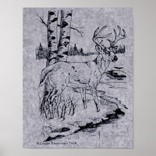 Poster Angra atada branco do desenho da tinta dos cervos